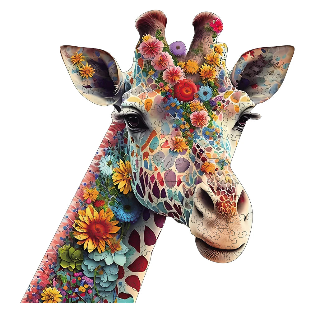 Puzzle en Bois Girafe en Fleurs