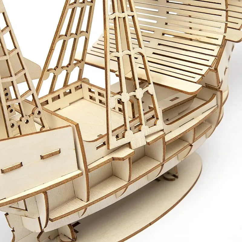 Puzzle 3D en Bois Voilier — 3 Formats