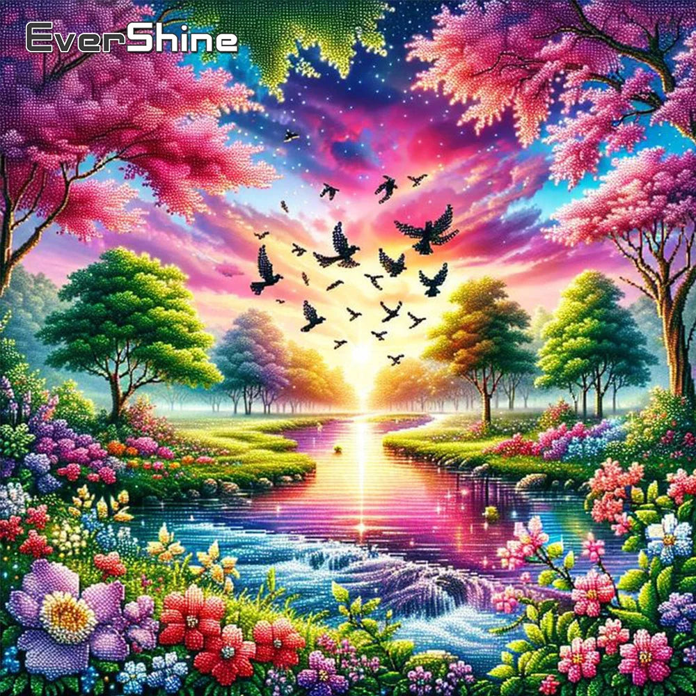 Diamond Painting Rivière au Coucher de Soleil