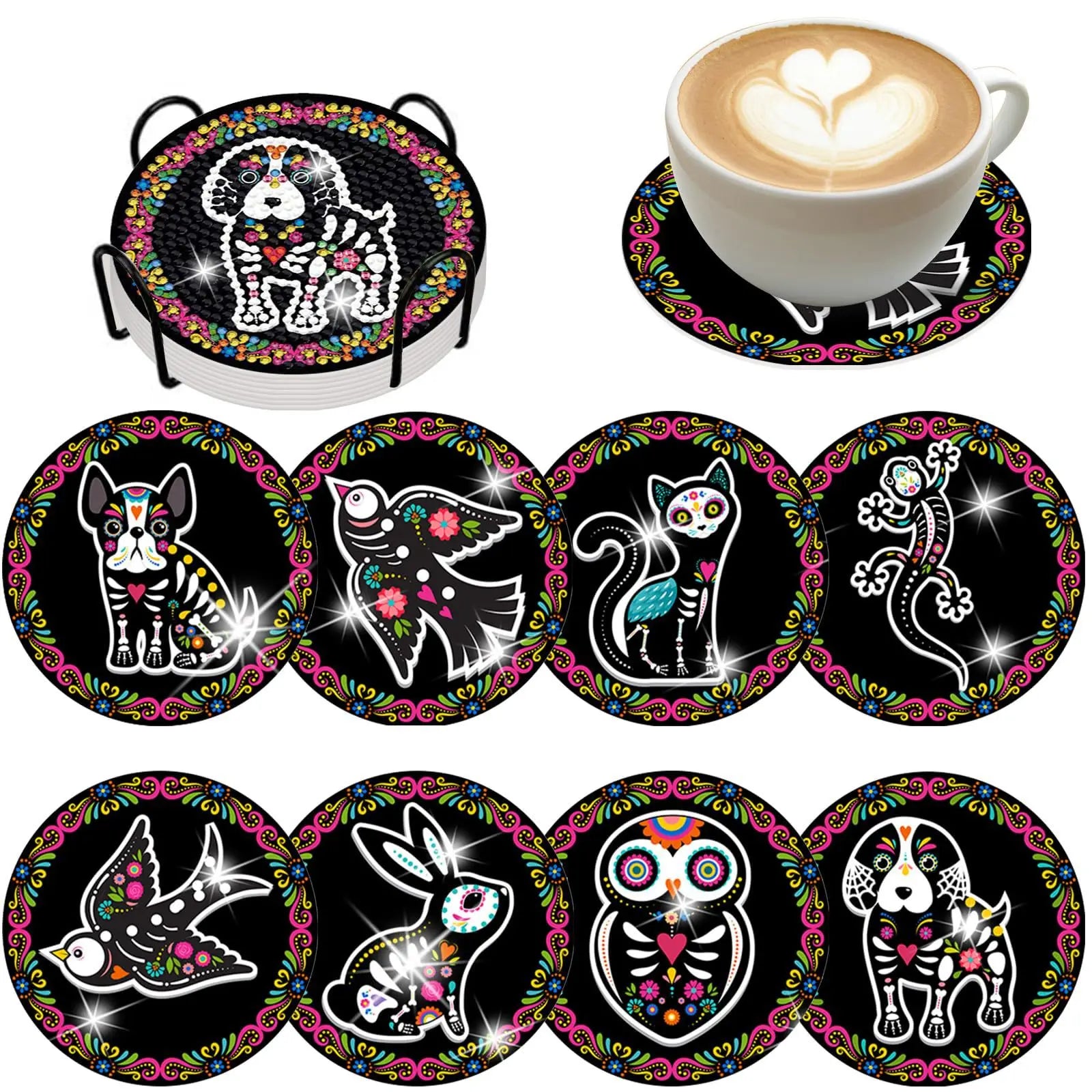 Sous-verres Diamond Painting Animaux — Lot de 8