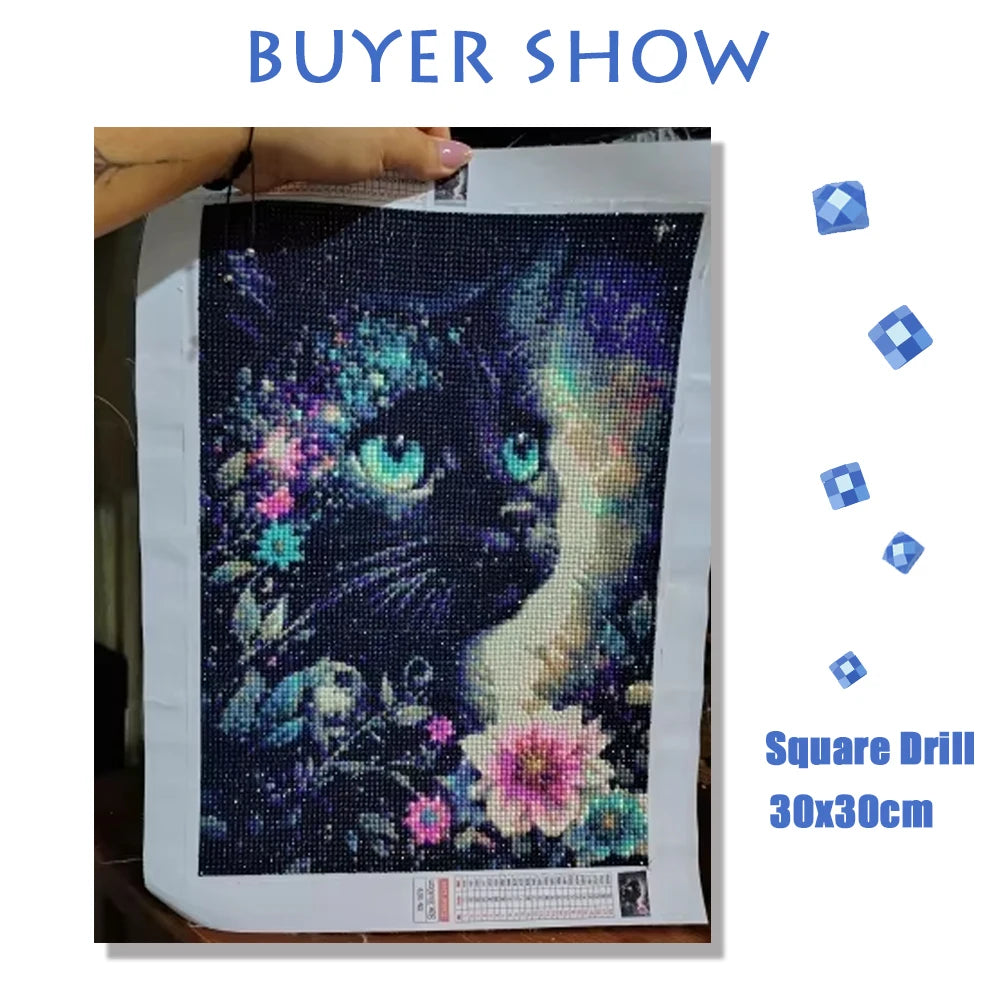 Diamond Painting Chat Noir et Fleurs