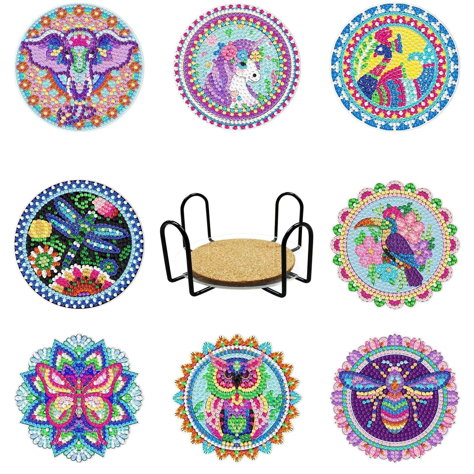 Sous-verres Diamond Painting Animaux — Lot de 8