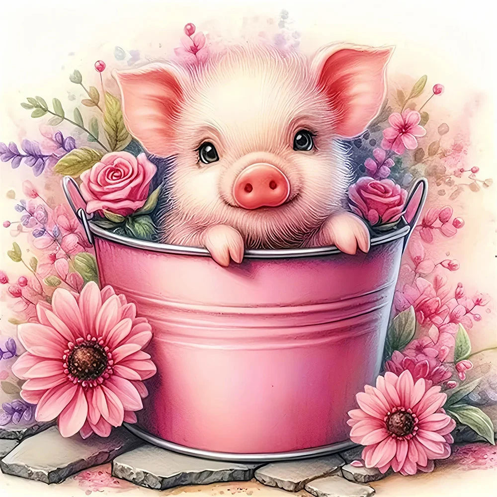 Diamond Painting Cochon et Fleurs
