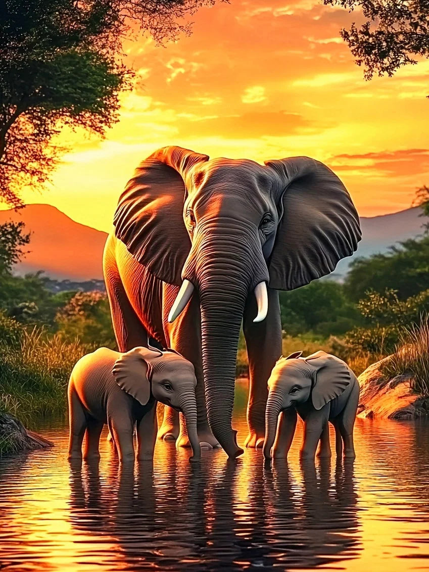 Diamond Painting Éléphant au Couchant