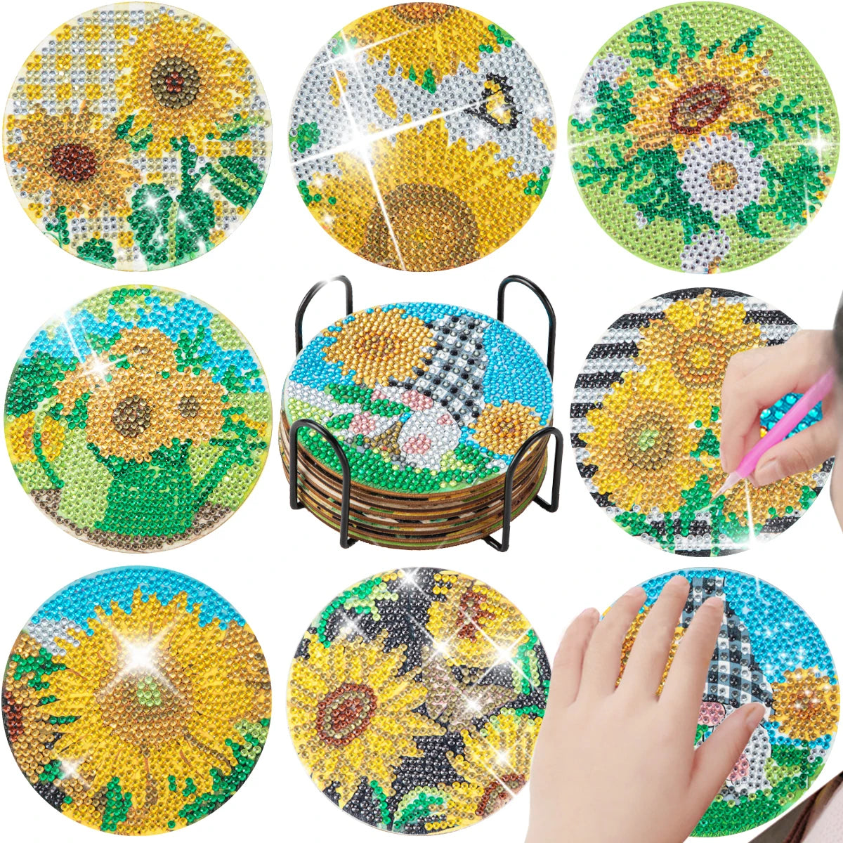 Sous-verres Diamond Painting Animaux — Lot de 8