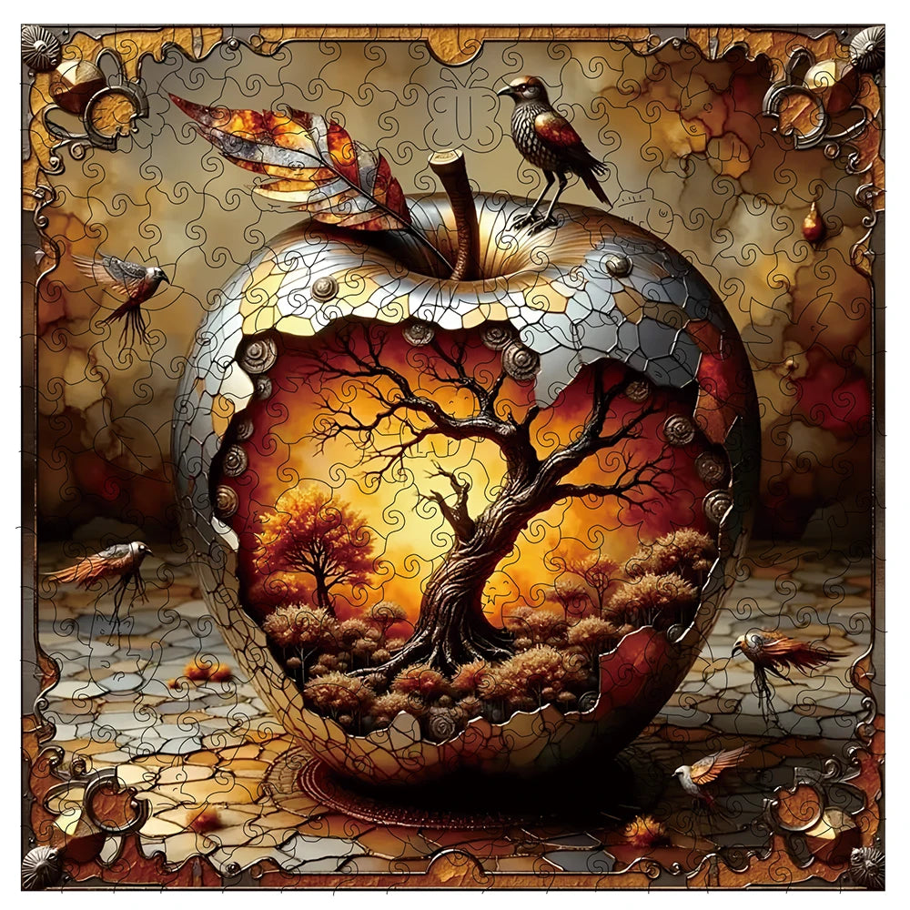 Puzzle en Bois Monde dans la Pomme