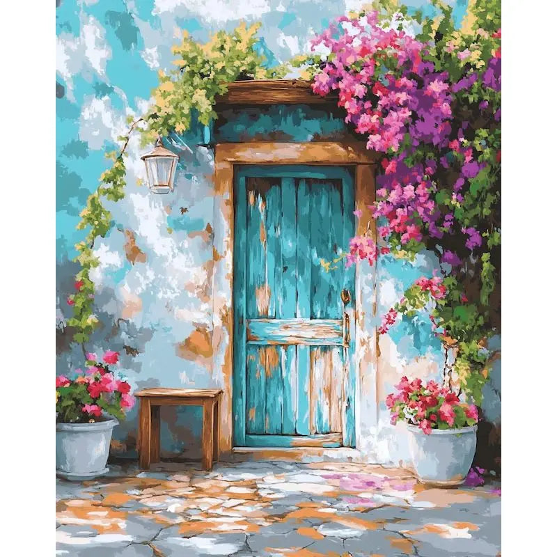 Peinture par Numéros Porte Turquoise Fleurie