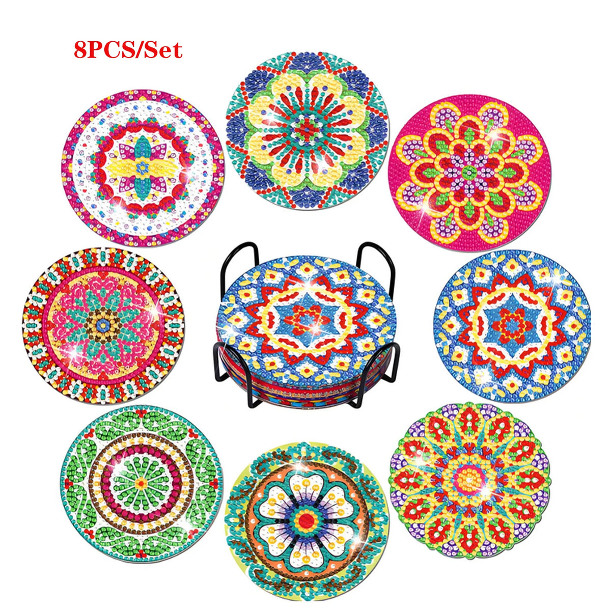 Sous-Verres Diamond Painting Mandala Coloré — Lot de 8