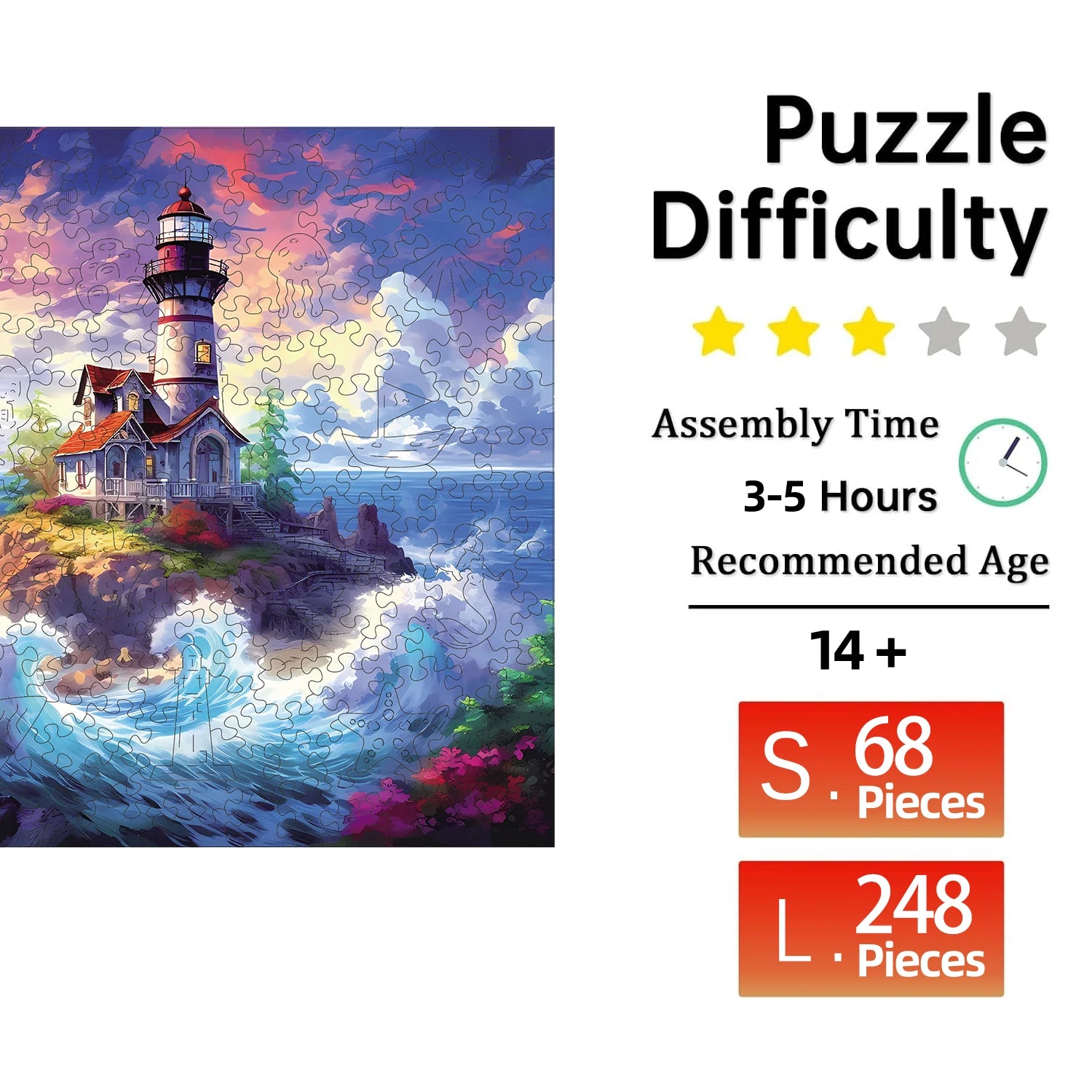 Puzzle en Bois Phare dans la Vague