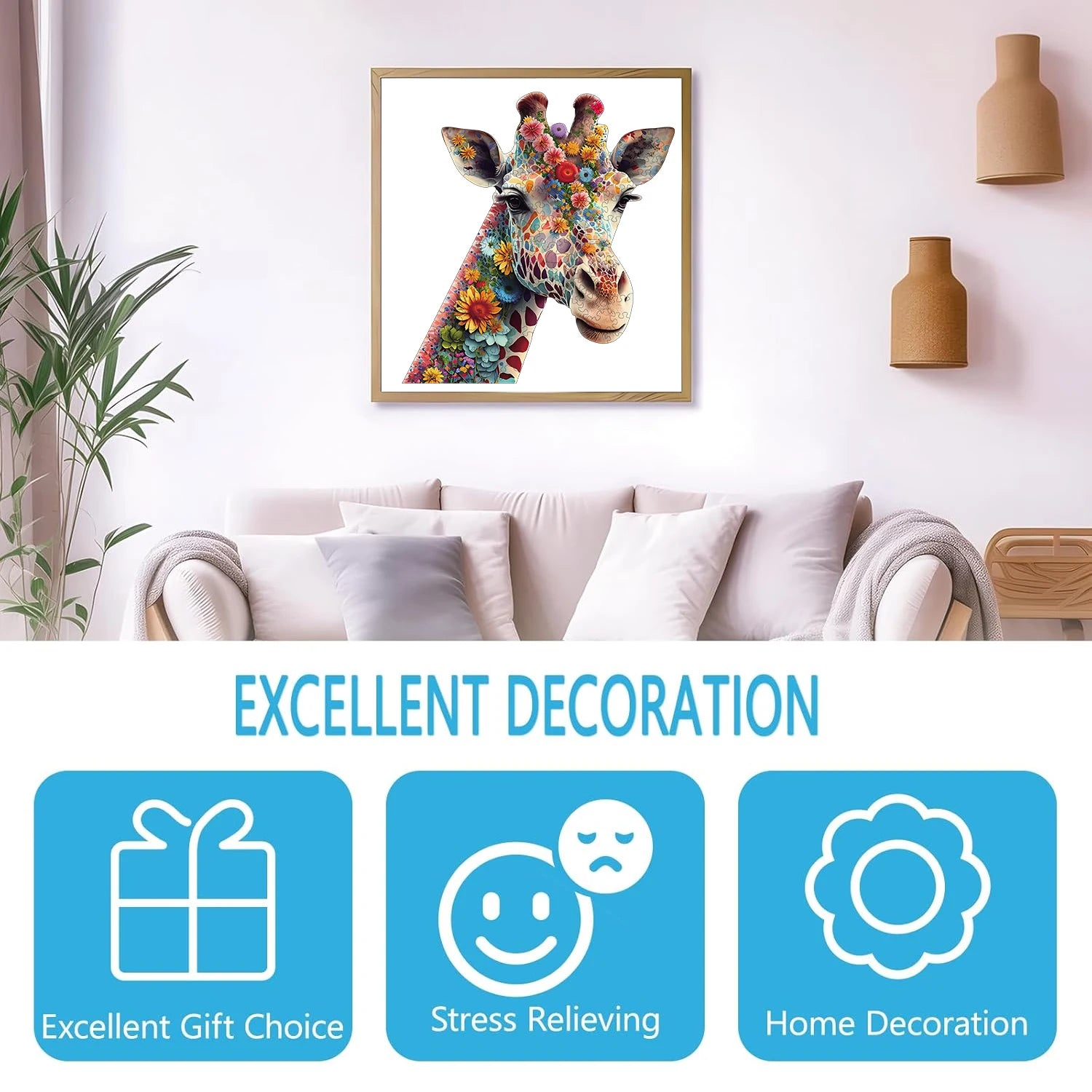 Puzzle en Bois Girafe en Fleurs