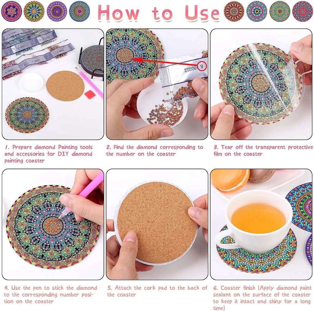 Sous-Verres Diamond Painting Mandala — Lot de 8