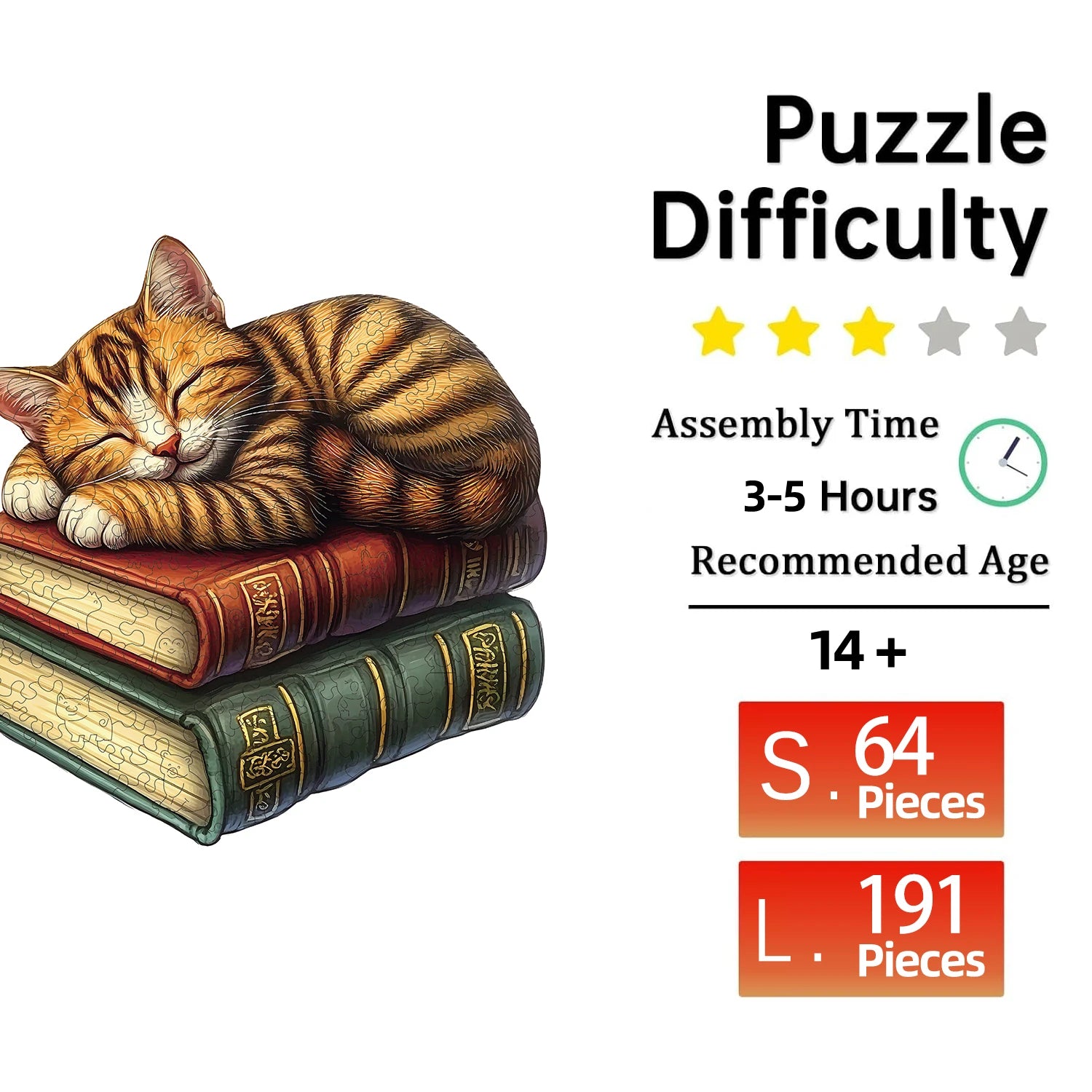 Puzzle en Bois Chat Endormi sur le Livre