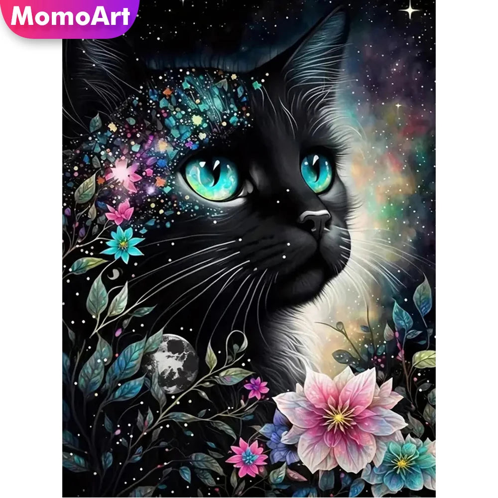 Diamond Painting Chat Noir et Fleurs