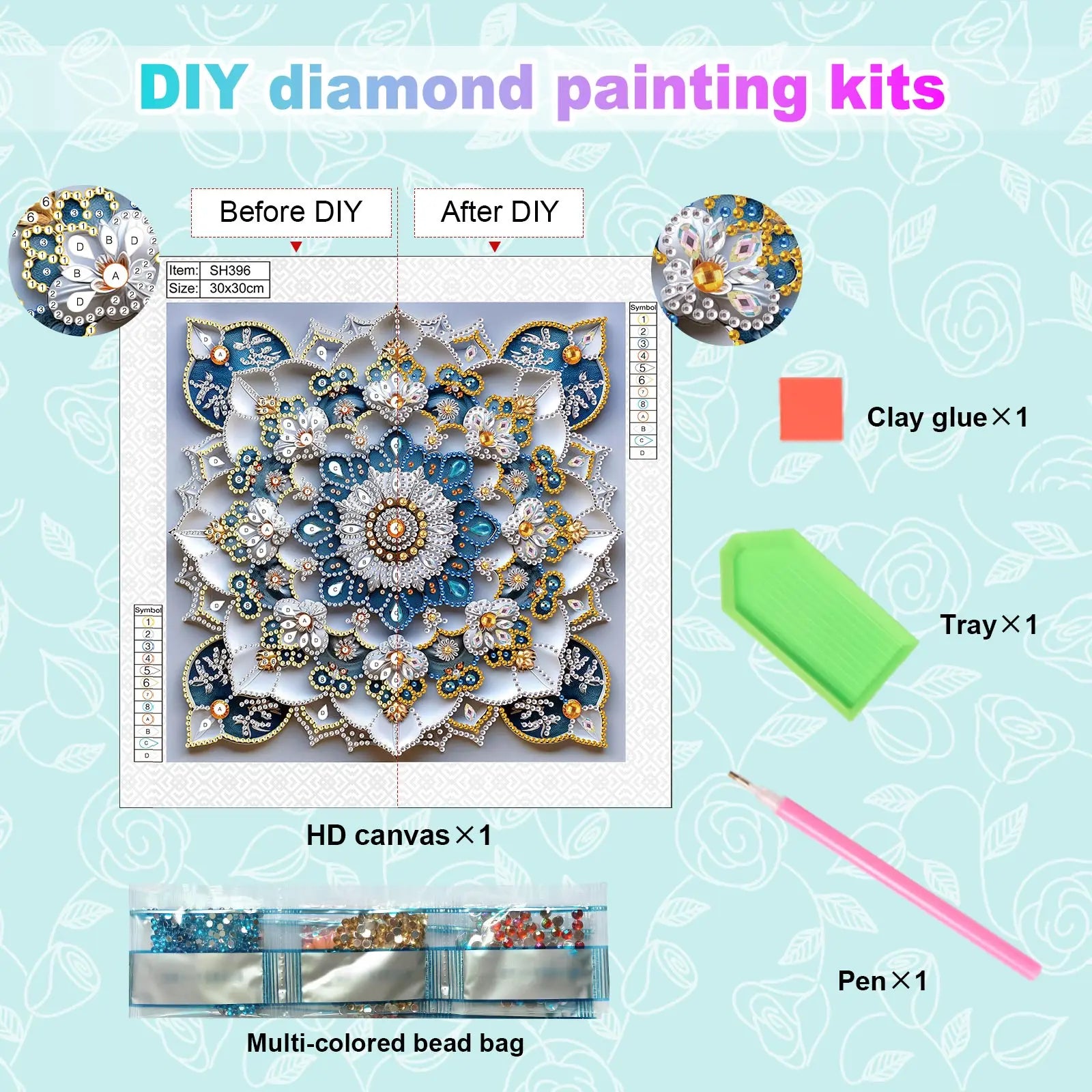 Diamond Painting Mandala Bleu et Or — Formes Spéciales