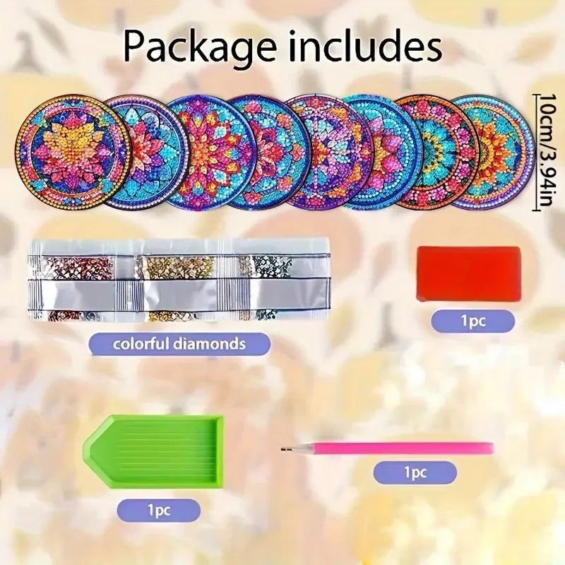 Sous-Verres Diamond Painting Mandala Coloré — Lot de 8