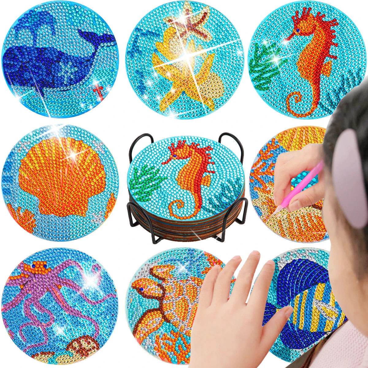 Sous-verres Diamond Painting Animaux — Lot de 8