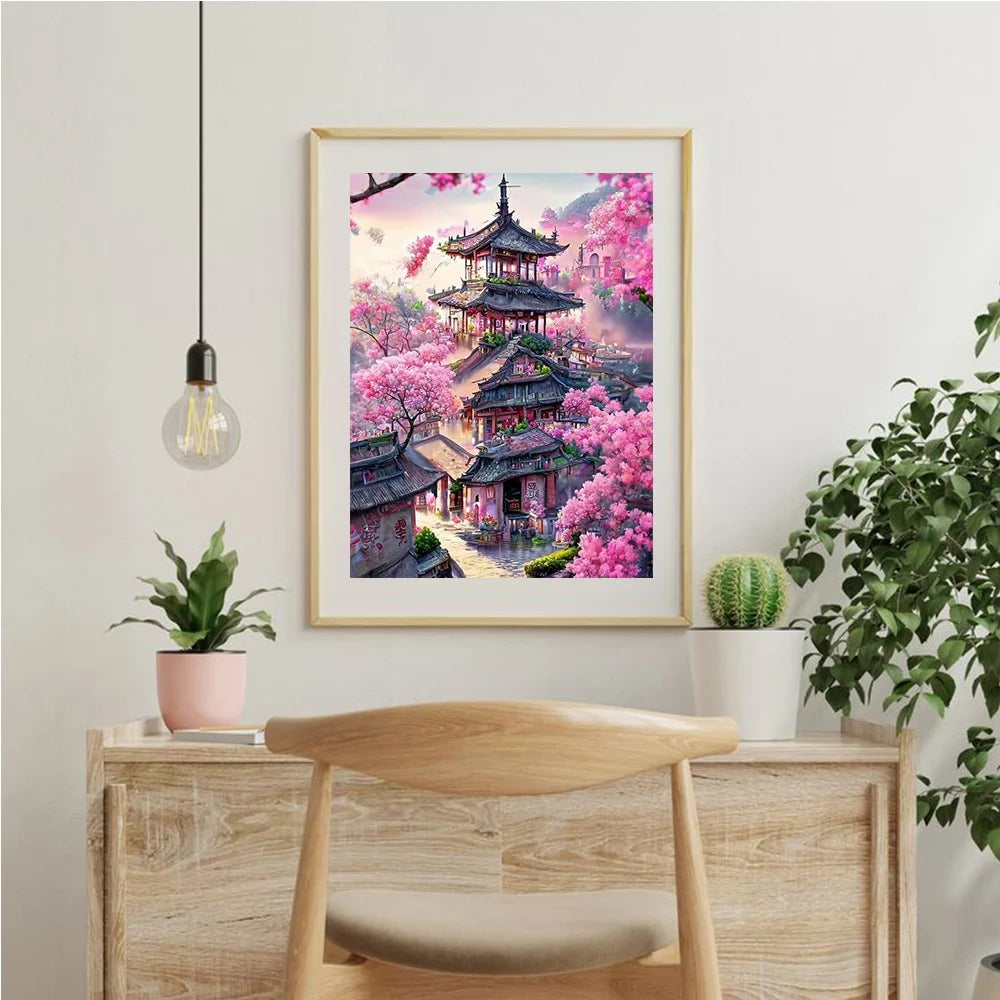 Diamond Painting Village Japonais aux Cerisiers