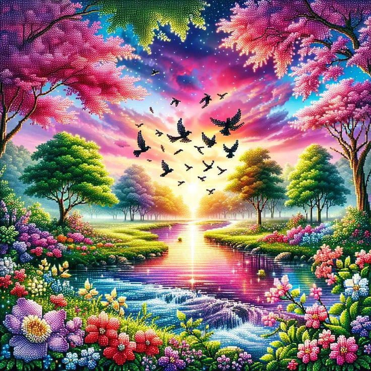 Diamond Painting Rivière au Coucher de Soleil