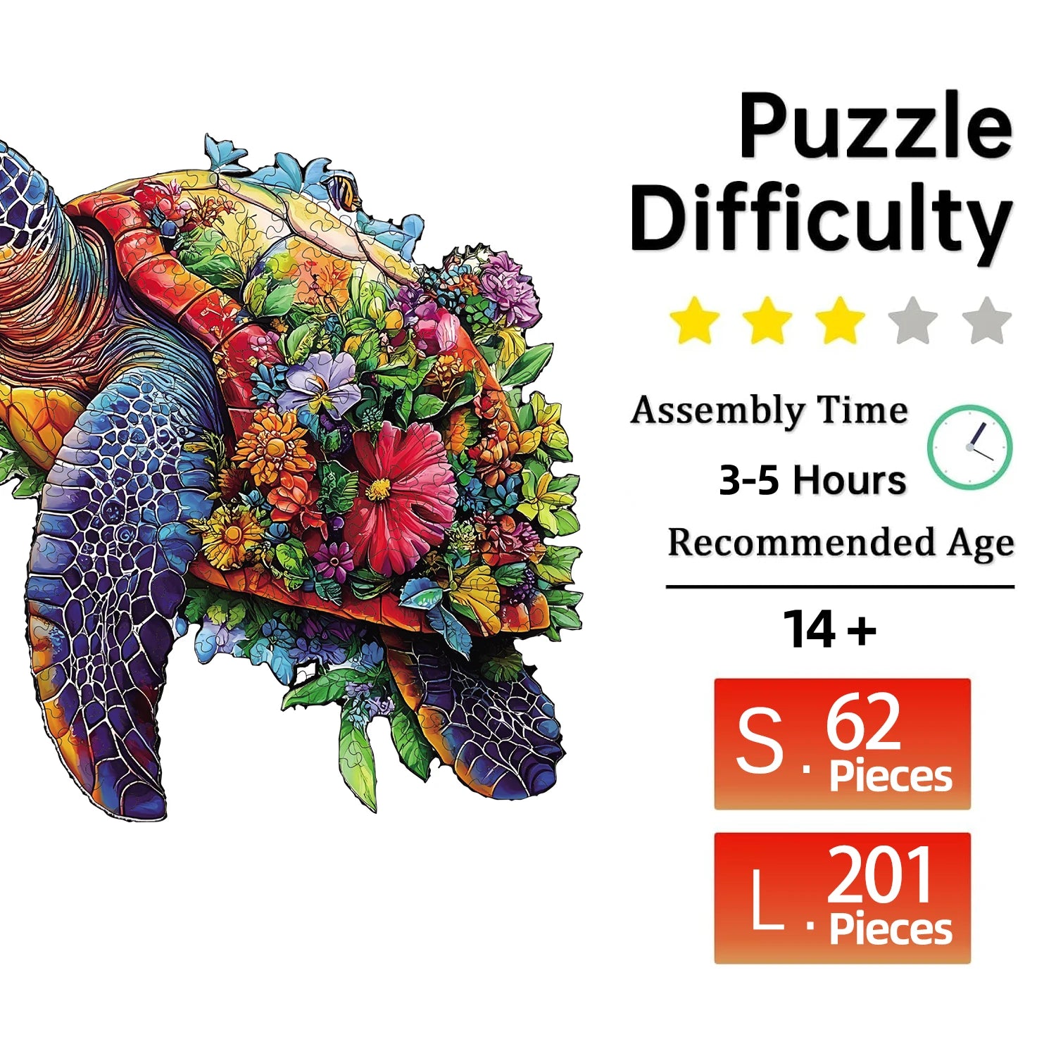Puzzle en Bois Tortue de Mer Fleurie