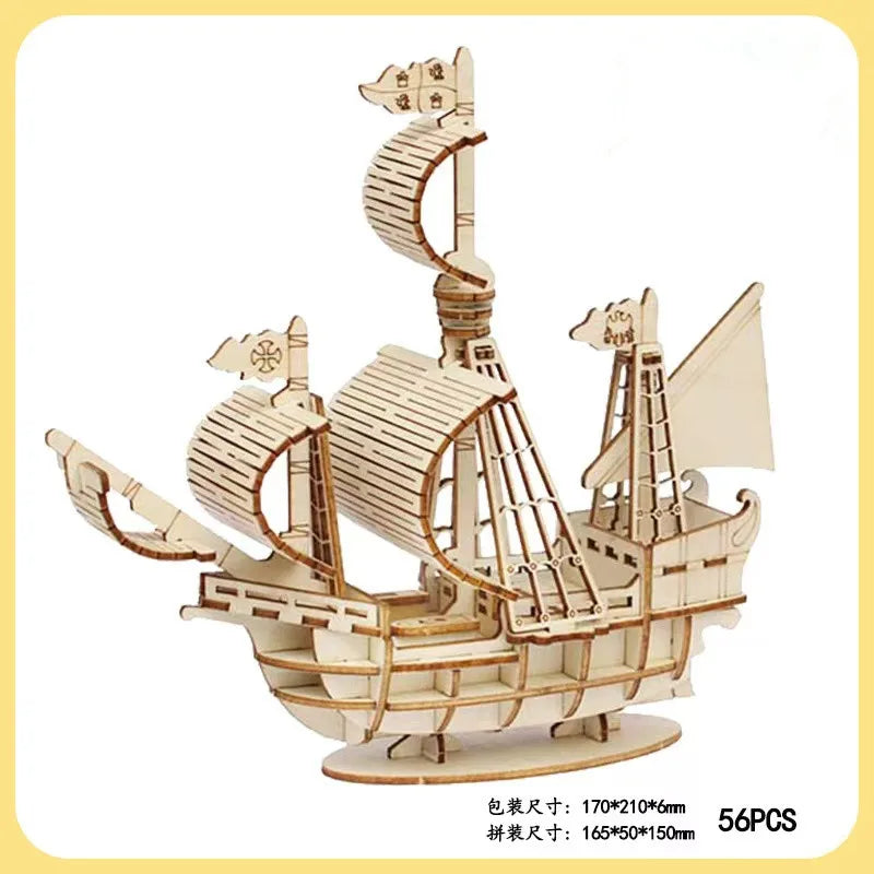 Puzzle 3D en Bois Voilier — 3 Formats