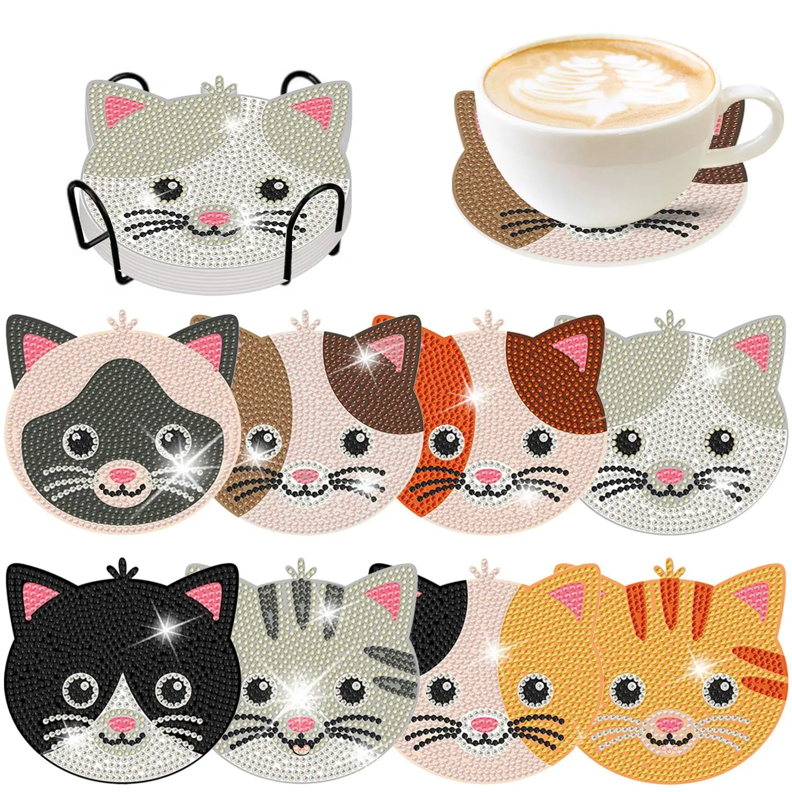 Sous-verres Diamond Painting Animaux — Lot de 8