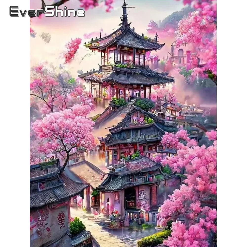Diamond Painting Village Japonais aux Cerisiers