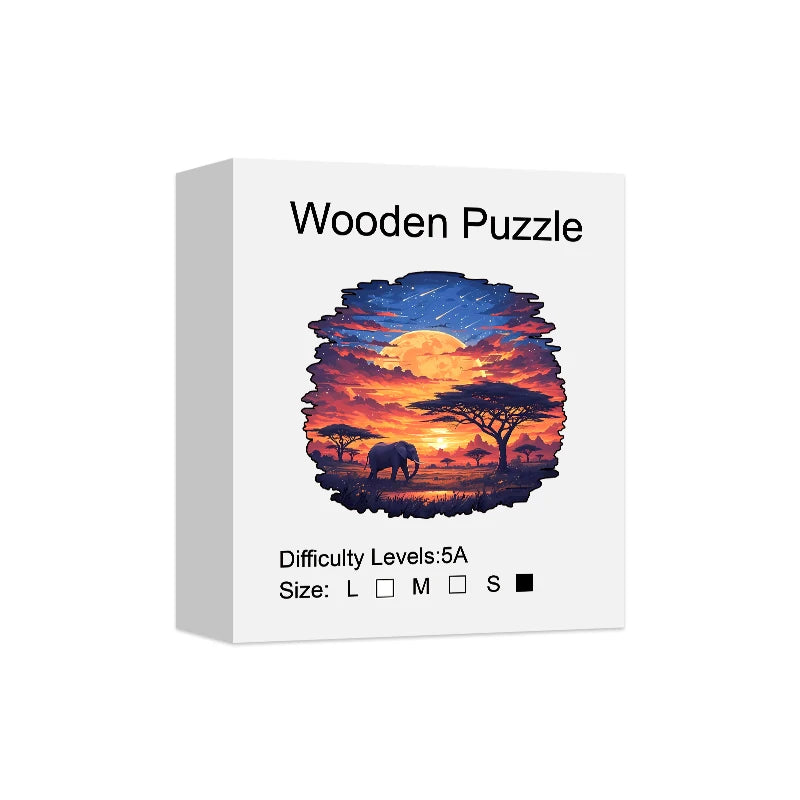 Puzzle en Bois Éléphant au Couchant