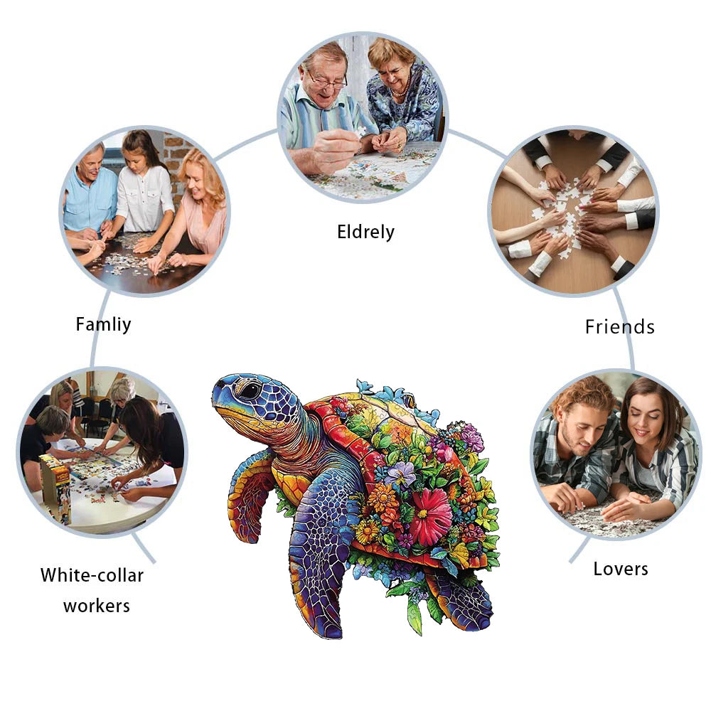 Puzzle en Bois Tortue de Mer Fleurie
