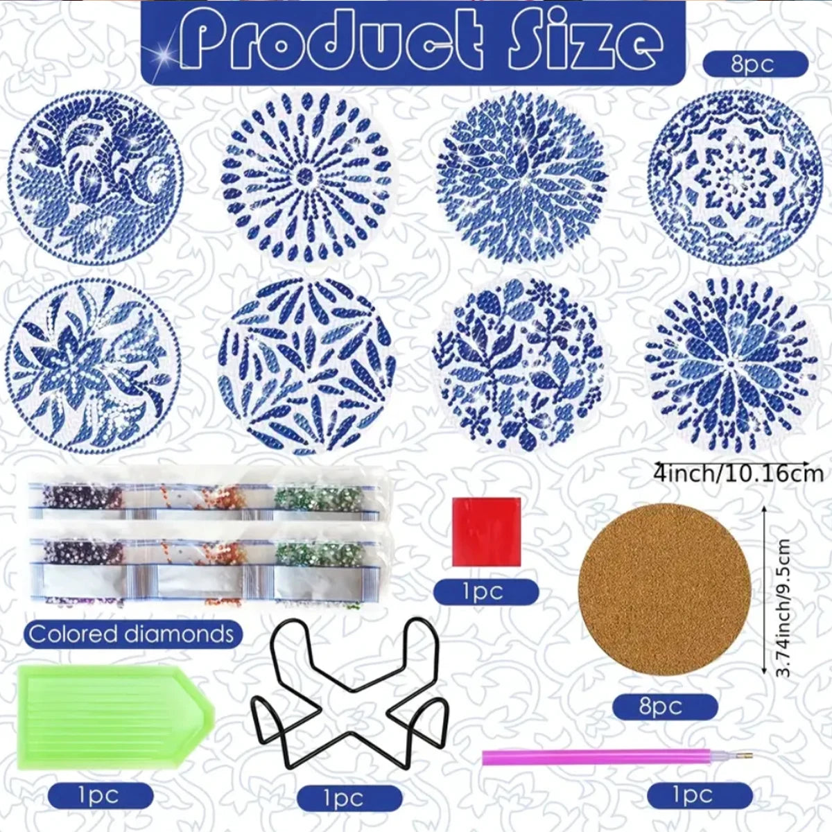 Sous-Verres Diamond Painting Porcelaine Bleue — Lot de 8