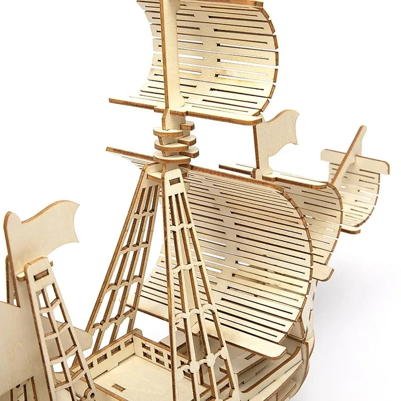 Puzzle 3D en Bois Voilier — 3 Formats