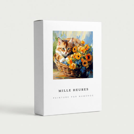 Peinture par Numéros Chat au Panier de Fleurs