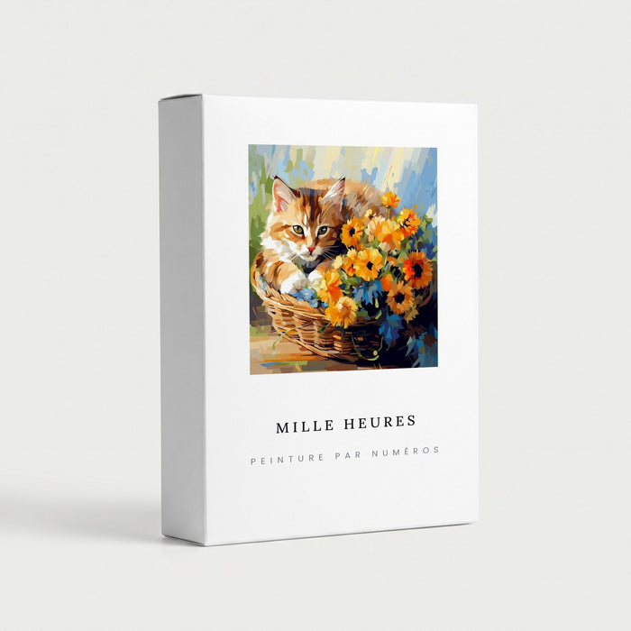 Peinture par Numéros Chat au Panier de Fleurs