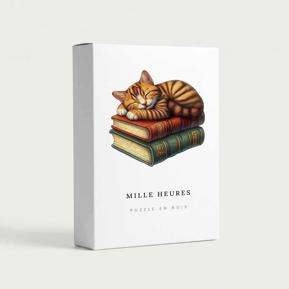 Coffret Mille Heures — Puzzle en Bois Chat Endormi sur le Livre