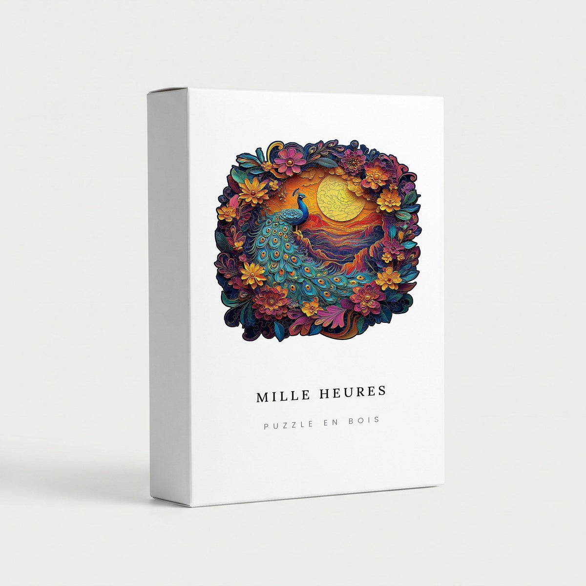 Coffret Mille Heures — Puzzle en Bois Paon en Couronne de Fleurs
