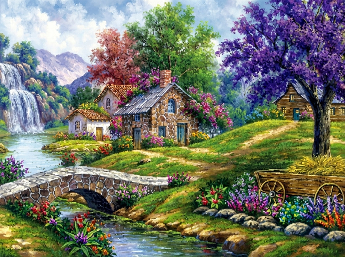 Puzzle Maisons de Pierre en Forêt — 1000 Pièces